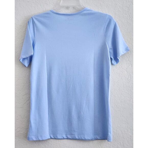 TOP/BLOUSE-CORAL BAY-Light Blue-Rabbit-Faux Pearls-Rhinestones-Size Small - Picture 3 of 16